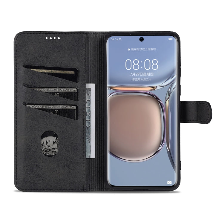 For Huawei P50 Pro AZNS Skin Feel Calf Texture Horizontal Flip Leather Case with Card Slots & Holder & Wallet(Black)