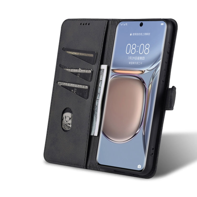 For Huawei P50 Pro AZNS Skin Feel Calf Texture Horizontal Flip Leather Case with Card Slots & Holder & Wallet(Black)