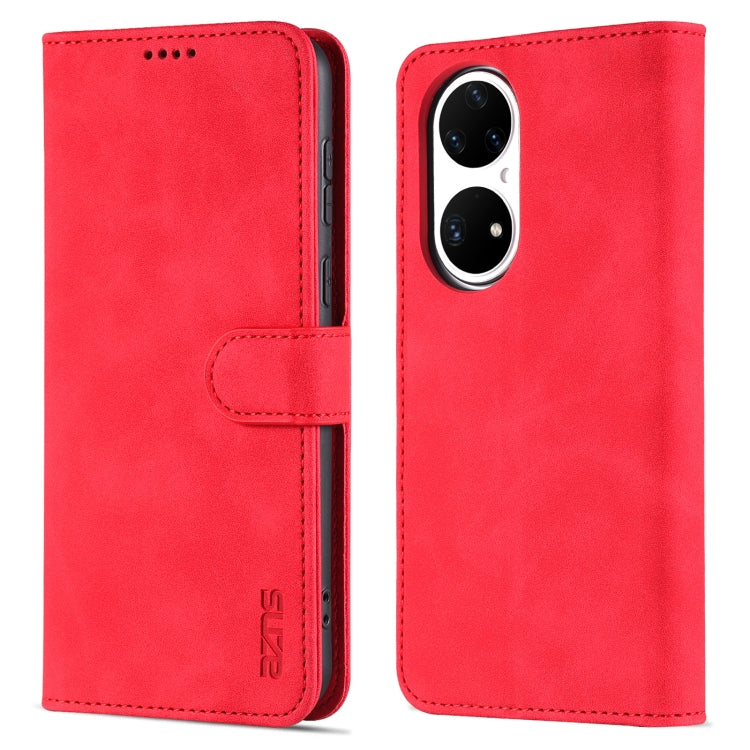 For Huawei P50 Pro AZNS Skin Feel Calf Texture Horizontal Flip Leather Case with Card Slots & Holder & Wallet(Red)