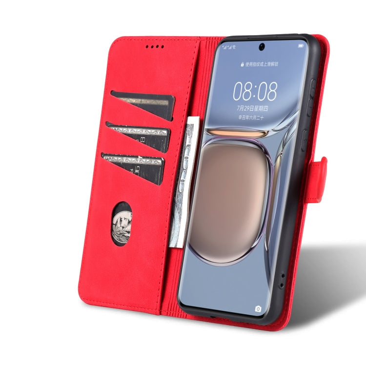 For Huawei P50 Pro AZNS Skin Feel Calf Texture Horizontal Flip Leather Case with Card Slots & Holder & Wallet(Red)