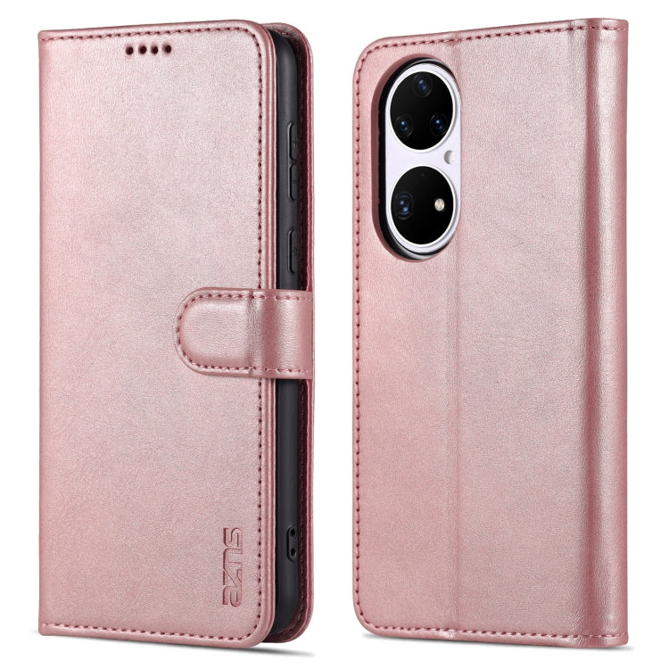 For Huawei P50 Pro AZNS Skin Feel Calf Texture Horizontal Flip Leather Case with Card Slots & Holder & Wallet(Rose Gold)