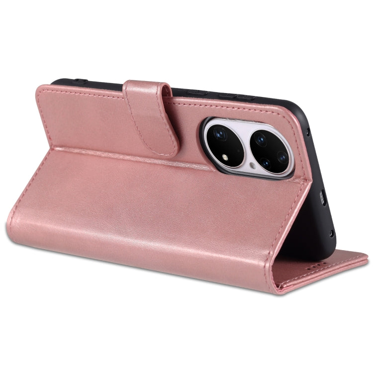 For Huawei P50 Pro AZNS Skin Feel Calf Texture Horizontal Flip Leather Case with Card Slots & Holder & Wallet(Rose Gold)