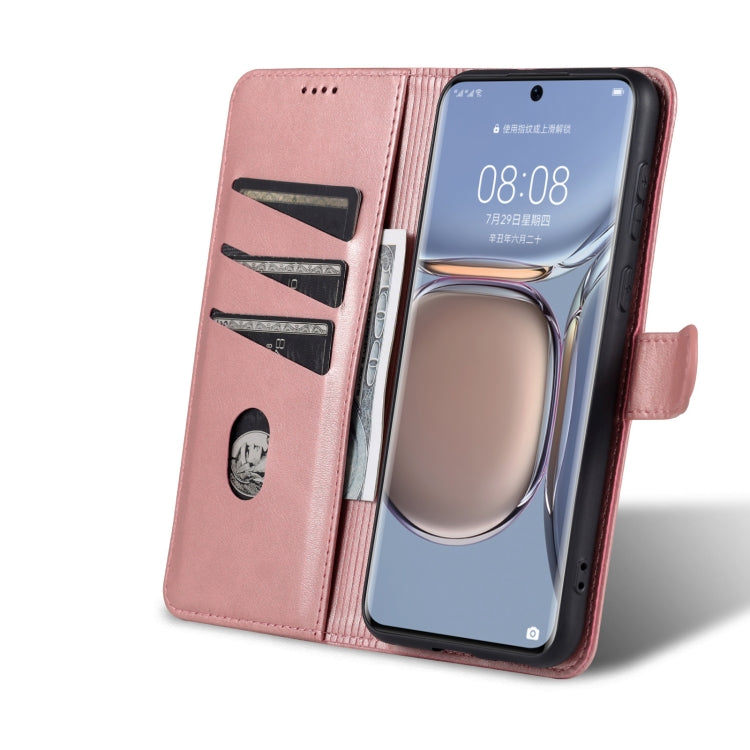 For Huawei P50 Pro AZNS Skin Feel Calf Texture Horizontal Flip Leather Case with Card Slots & Holder & Wallet(Rose Gold)