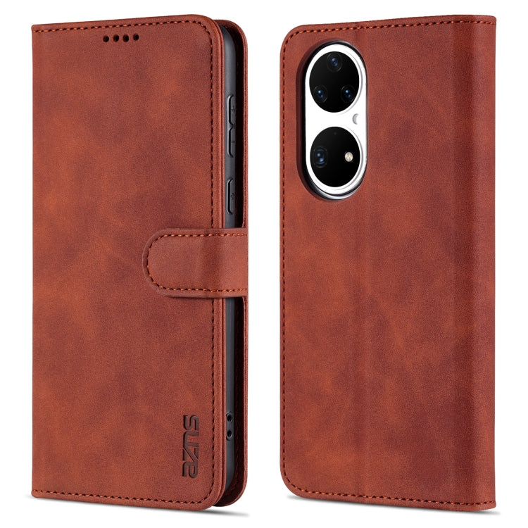 For Huawei P50 Pro AZNS Skin Feel Calf Texture Horizontal Flip Leather Case with Card Slots & Holder & Wallet(Brown)