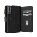 For Samsung Galaxy S21 5G Skin Feel PU + TPU Horizontal Flip Leather Case with Holder & 15 Cards Slot & Wallet & Zipper Pocket & Lanyard(Black)