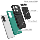 For Samsung Galaxy S20 FE Armor Card PC + TPU Shockproof Case with Card Slot & Invisible Holder(Dark Green)