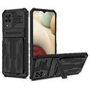 For Samsung Galaxy A12 5G Armor Card PC + TPU Shockproof Case with Card Slot & Invisible Holder(Black)