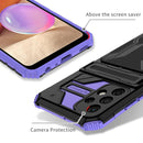 For Samsung Galaxy A32 4G Armor Card PC + TPU Shockproof Case with Card Slot & Invisible Holder(Purple)