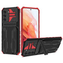 For Samsung Galaxy S21 FE 5G Armor Card PC + TPU Shockproof Case with Card Slot & Invisible Holder(Red)