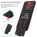 For Samsung Galaxy S21 FE 5G Armor Card PC + TPU Shockproof Case with Card Slot & Invisible Holder(Red)