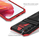 For Samsung Galaxy S21 FE 5G Armor Card PC + TPU Shockproof Case with Card Slot & Invisible Holder(Red)