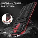 For Samsung Galaxy S21 FE 5G Armor Card PC + TPU Shockproof Case with Card Slot & Invisible Holder(Red)