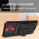 For Samsung Galaxy S21 FE 5G Armor Card PC + TPU Shockproof Case with Card Slot & Invisible Holder(Red)