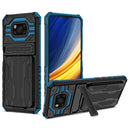 For Xiaomi Poco X3 Armor Card PC + TPU Shockproof Case with Card Slot & Invisible Holder(Blue)