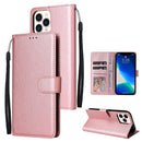 Multifunctional Horizontal Flip Leather Case, with Three Card Slot & Holder & Photo Frame & Lanyard For iPhone 13(Rose Gold)