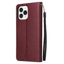 Multifunctional Horizontal Flip Leather Case, with Three Card Slot & Holder & Photo Frame & Lanyard For iPhone 13 Pro Max(Red Wine)