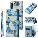 For Samsung Galaxy S21 FE 5G Marble Bronzing Stitching Horizontal Flip PU Leather Case with Holder & Card Slots & Wallet & Photo Frame(Blue)