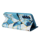 For Samsung Galaxy S21 FE 5G Marble Bronzing Stitching Horizontal Flip PU Leather Case with Holder & Card Slots & Wallet & Photo Frame(Blue)