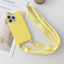 Elastic Silicone Protective Case with Wide Neck Lanyard For iPhone 13 mini(Yellow)