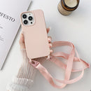Elastic Silicone Protective Case with Wide Neck Lanyard For iPhone 13 mini(Pink)