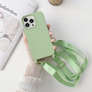 Elastic Silicone Protective Case with Wide Neck Lanyard For iPhone 13 mini(Green)