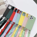 Elastic Silicone Protective Case with Wide Neck Lanyard For iPhone 13(Dark Green)
