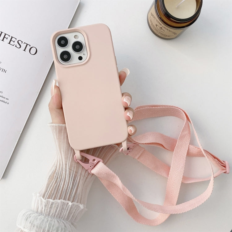 Elastic Silicone Protective Case with Wide Neck Lanyard For iPhone 13 Pro(Pink)