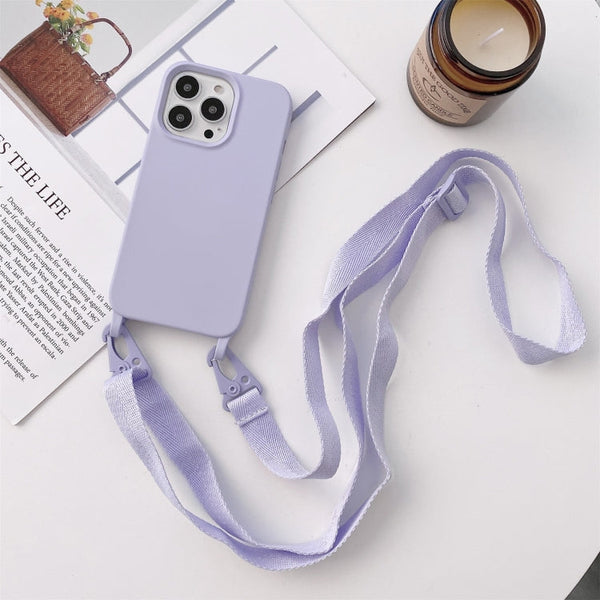 Elastic Silicone Protective Case with Wide Neck Lanyard For iPhone 13 Pro(Purple)