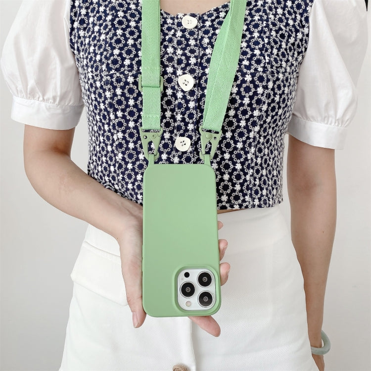 Elastic Silicone Protective Case with Wide Neck Lanyard For iPhone 13 Pro(Green)