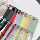 For iPhone 12 mini Elastic Silicone Protective Case with Wide Neck Lanyard (Yellow)