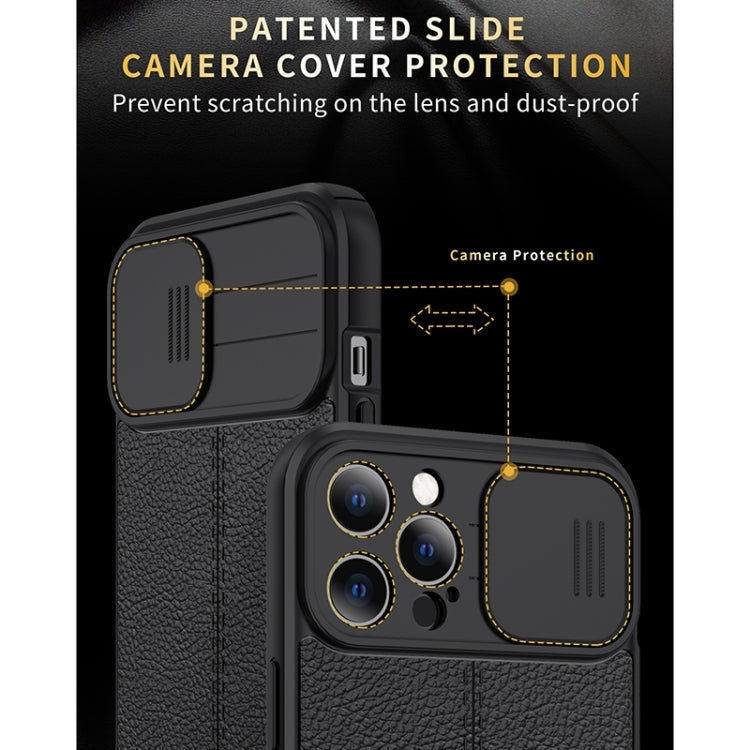 Litchi Texture Sliding Camshield TPU Protective Case For iPhone 13 Pro Max(Light Purple)
