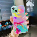 Laser Marble Pattern Clear TPU Shockproof Protective Case For iPhone 13(Green)