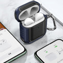 Wireless Earphones Shockproof TPU + PC Protective Case with Carabiner For AirPods 1 / 2(Blue+Black)