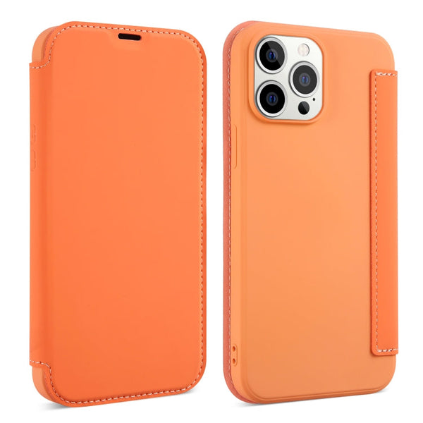Skin Feel Horizontal Flip PU Leather Case with Holder & Card Slot For iPhone 13 Pro(Orange)
