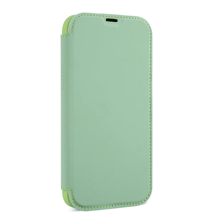 Skin Feel Horizontal Flip PU Leather Case with Holder & Card Slot For iPhone 13 Pro(Tea Green)