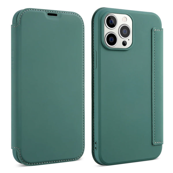 Skin Feel Horizontal Flip PU Leather Case with Holder & Card Slot For iPhone 13 Pro(Deep Green)