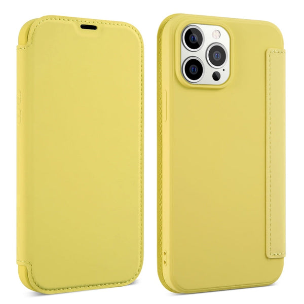 Skin Feel Horizontal Flip PU Leather Case with Holder & Card Slot For iPhone 13 Pro(Yellow)