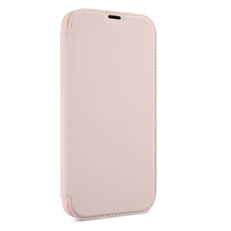Skin Feel Horizontal Flip PU Leather Case with Holder & Card Slot For iPhone 13 Pro(Pink)