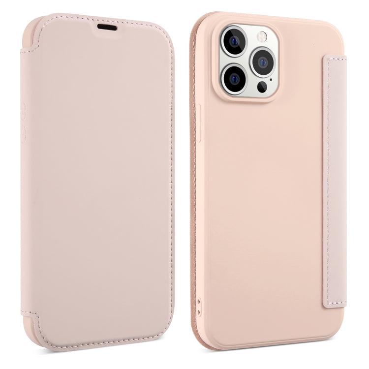 Skin Feel Horizontal Flip PU Leather Case with Holder & Card Slot For iPhone 13 Pro(Pink)