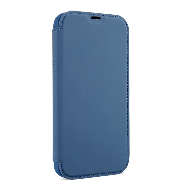 Skin Feel Horizontal Flip PU Leather Case with Holder & Card Slot For iPhone 13 Pro(Smoky Blue)