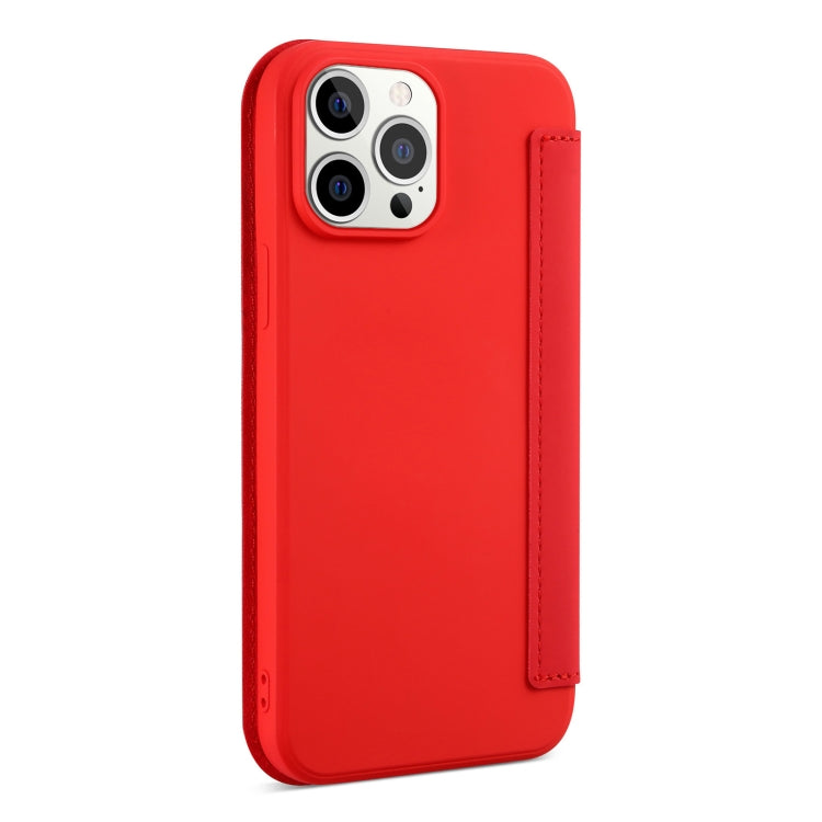 Skin Feel Horizontal Flip PU Leather Case with Holder & Card Slot For iPhone 13 Pro(Red)