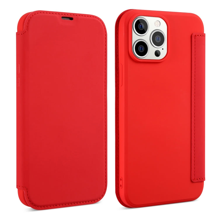 Skin Feel Horizontal Flip PU Leather Case with Holder & Card Slot For iPhone 13 Pro(Red)