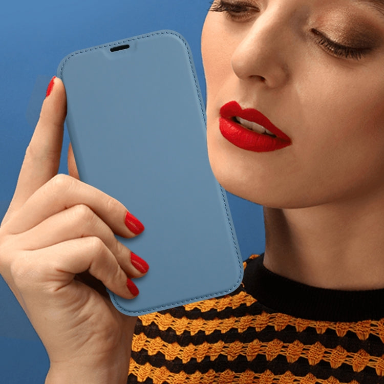 Skin Feel Horizontal Flip PU Leather Case with Holder & Card Slot For iPhone 13 Pro(Smoky Blue)