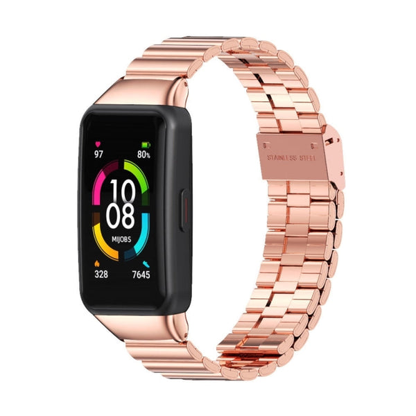 For Huawei Band 6 / Honor Band 6 MIJOBS Bamboo Joint Stainless Steel Metal Buckle Watch Band(Rose Gold)