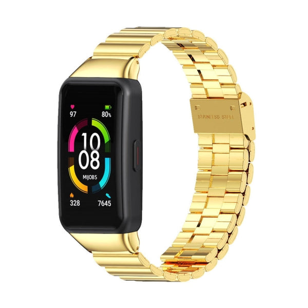 For Huawei Band 6 / Honor Band 6 MIJOBS Bamboo Joint Stainless Steel Metal Buckle Watch Band(Gold)