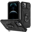 Sliding Camera Cover Design TPU + PC Protective Case with 360 Degree Rotating Holder & Card Slot For iPhone 12 / 12 Pro(Black+Black)