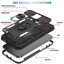 Sliding Camera Cover Design TPU + PC Protective Case with 360 Degree Rotating Holder & Card Slot For iPhone 12 / 12 Pro(Black+Black)