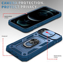 Sliding Camera Cover Design TPU + PC Protective Case with 360 Degree Rotating Holder & Card Slot For iPhone 12 Pro Max(Blue+Blue)