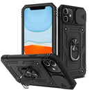 Sliding Camera Cover Design TPU + PC Protective Case with 360 Degree Rotating Holder & Card Slot For iPhone 11(Black+Black)