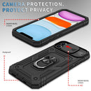 Sliding Camera Cover Design TPU + PC Protective Case with 360 Degree Rotating Holder & Card Slot For iPhone 11(Black+Black)